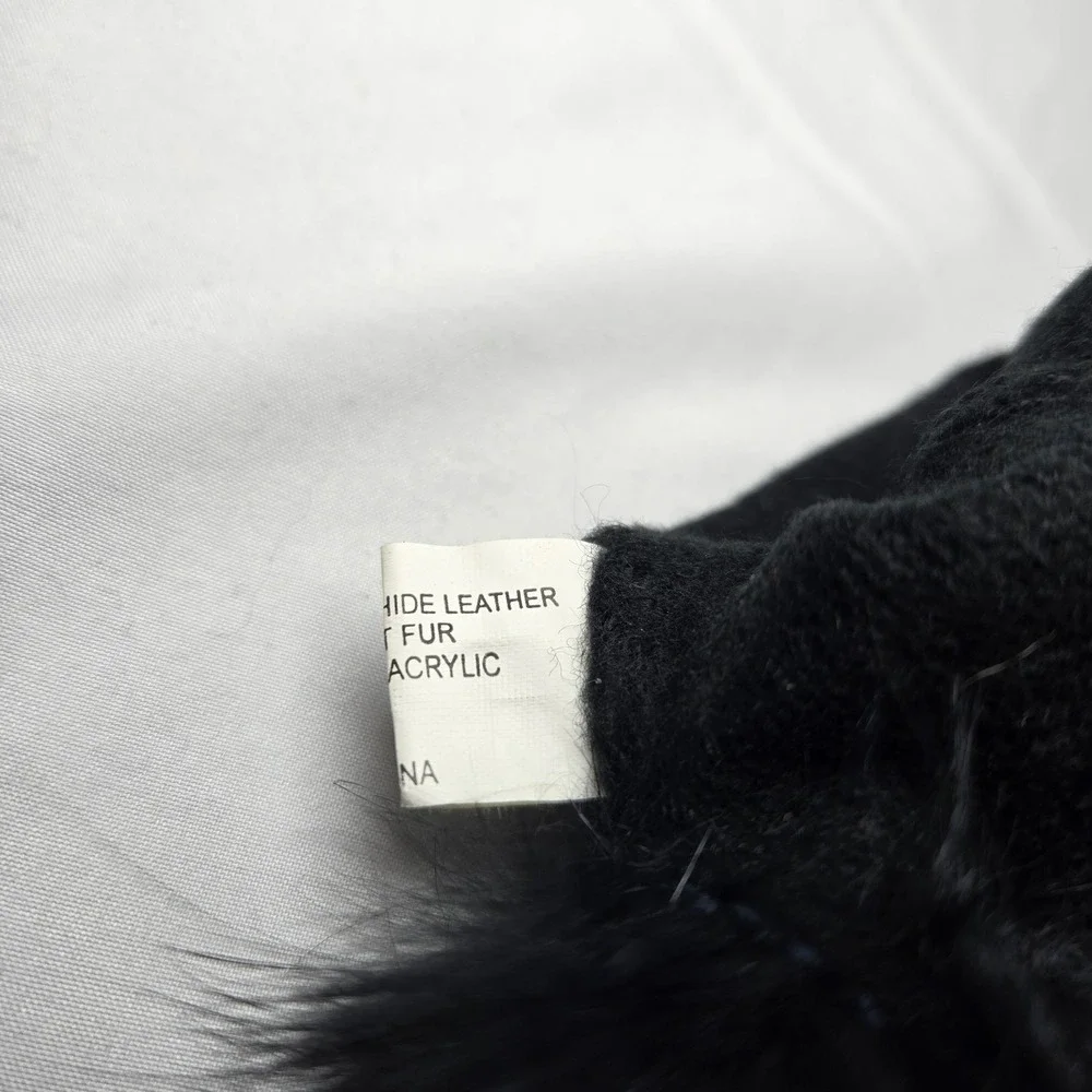 Genuine Cowhide Leather Rabbit Fur Trim Gloves Black Womens Large Quiet Luxury
